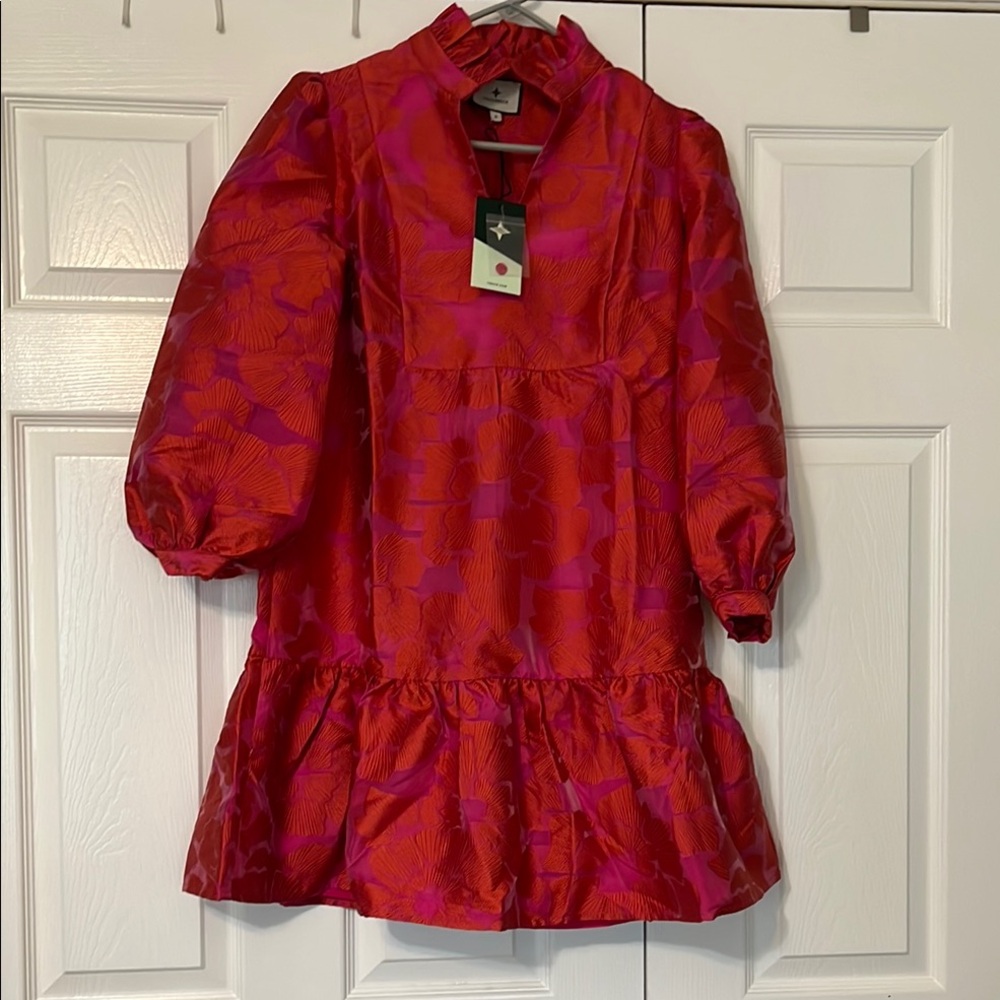Vibrant Red and Pink Tuckernuck Palmerston dress. Size small